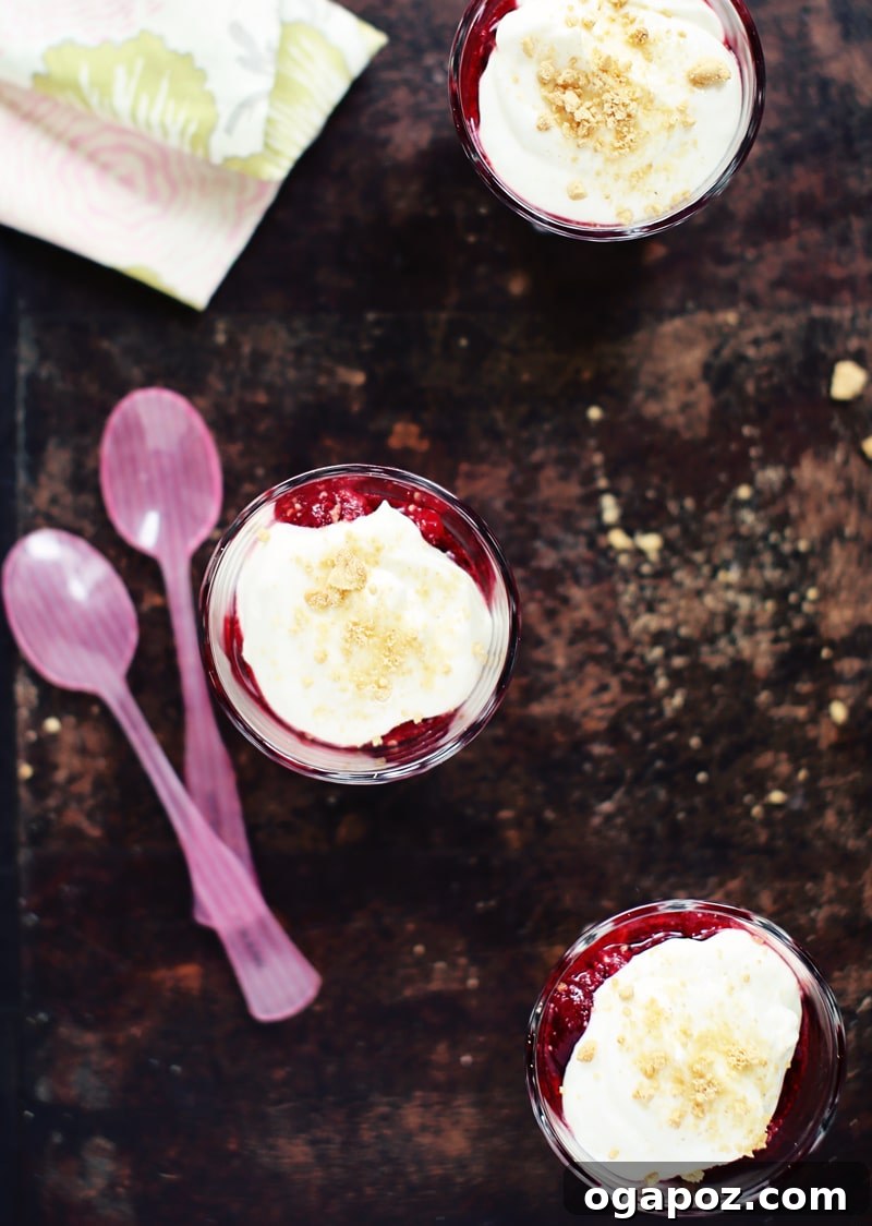 Effortless Raspberry Cheesecake Delights 2 Delicious no-bake raspberry cheesecake pots in glasses
