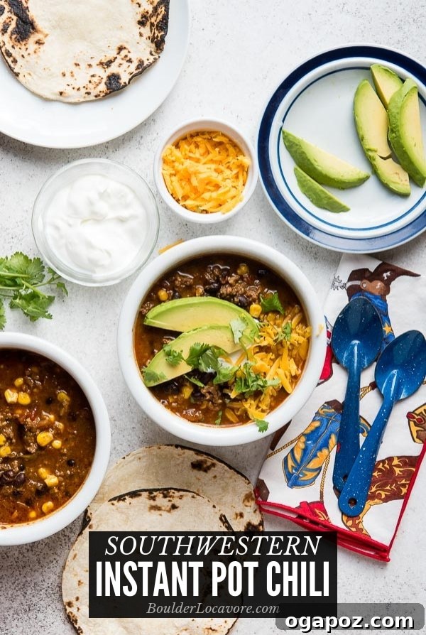 10 Ultimate Instant Pot Chili Recipes 11 A bowl of vibrant Southwest Instant Pot Chili, featuring corn and black beans.