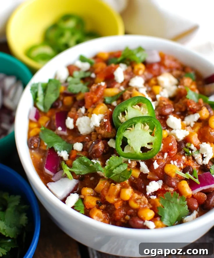 10 Ultimate Instant Pot Chili Recipes 4 A rustic bowl of Instant Pot Pork Chili, showcasing tender chunks of pork and rich broth.