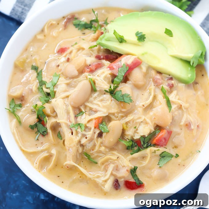 10 Ultimate Instant Pot Chili Recipes 10 Instant Pot Chipotle Chicken Chili with a smoky aroma, garnished with cheese.