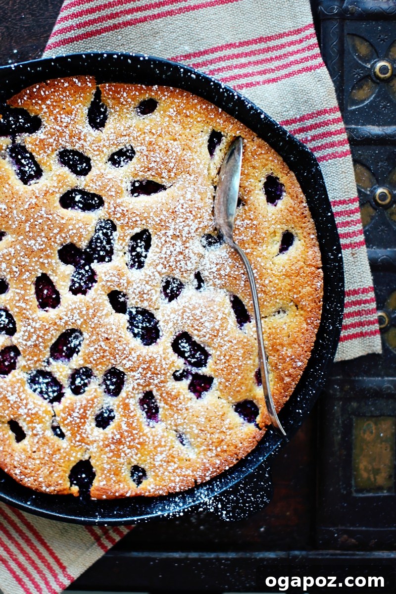 Luscious Blackberry Buckle 4 A slice of blackberry buckle served on a plate with a scoop of vanilla ice cream.