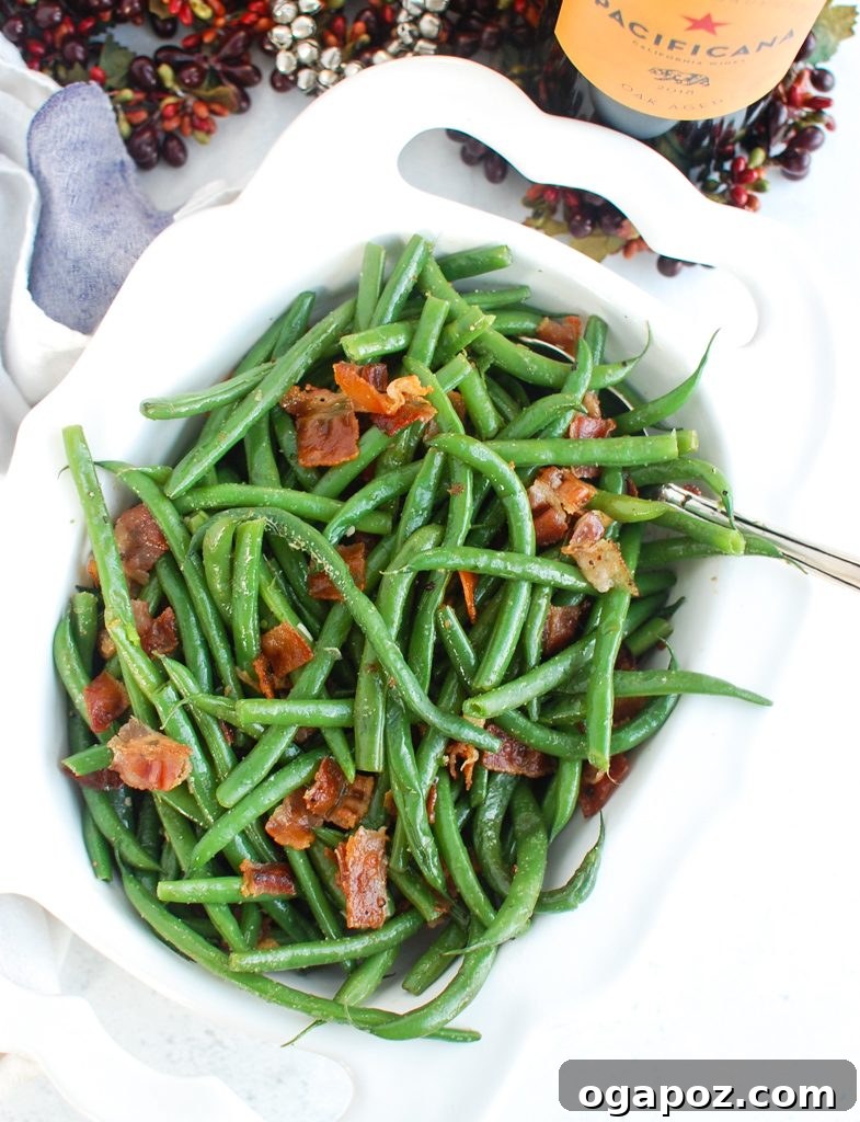 Smoky Bacon Green Beans 3 Green Beans with Bacon with white napkin