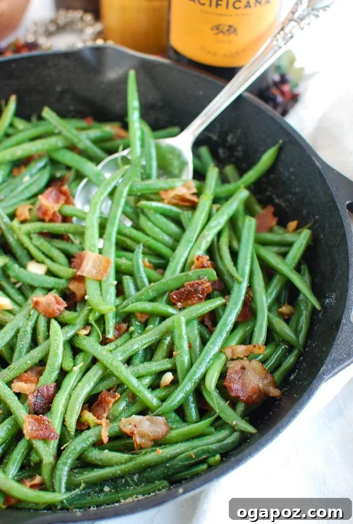 Smoky Bacon Green Beans 5 Green Beans with Bacon in skillet