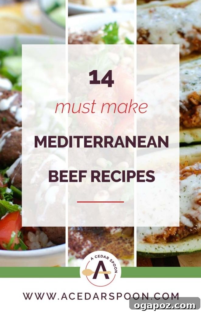 Your Guide to 14 Mediterranean Ground Beef Delights 2 Collection of 14 Mediterranean Ground Beef Recipes including Kibbeh, Kafta, and Stuffed Vegetables.