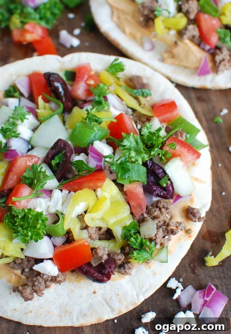 Greek Beef Pita Pizza