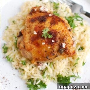 Mediterranean Chicken on a white plate with parsley