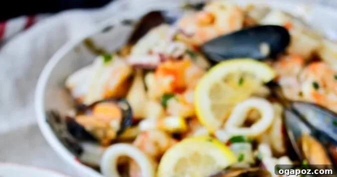 Italian Seafood Salad (Insalata di Mare) with mussels and other seafood.