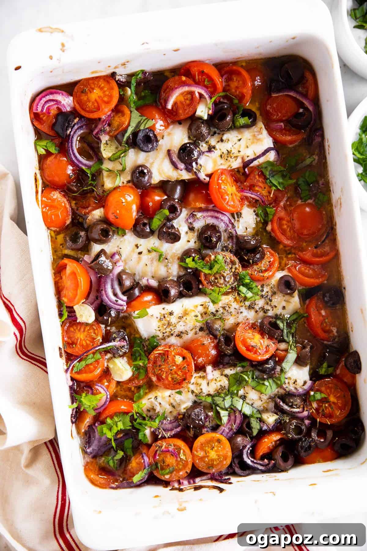Over 37 Best Easy and Delicious Mediterranean Casserole Recipes 19 Summery and healthy Mediterranean baked cod casserole.