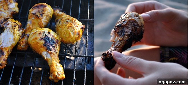 Succulent Indian Yogurt Grilled Chicken 4 Grilled chicken pieces with char marks, ready to be served.