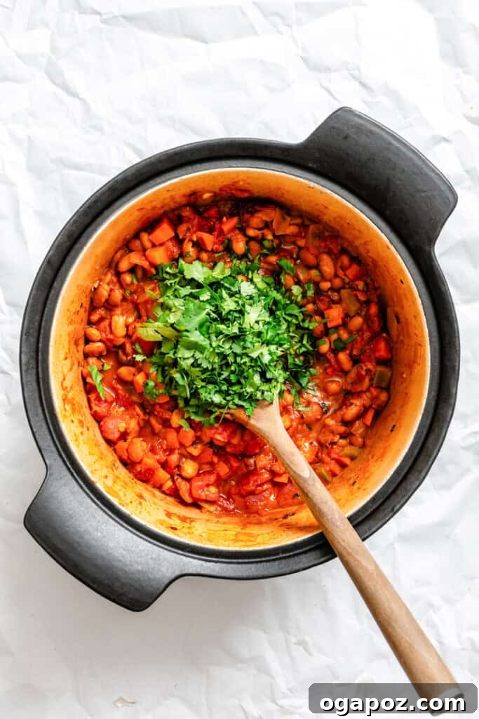 The Ultimate Homemade Vegetarian Chili 8 Homemade Vegetarian Chili garnished with fresh cilantro in a bowl
