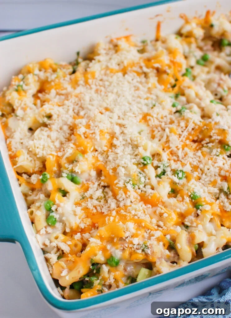 Quick and Creamy Tuna Noodle Bake 5 Easy Tuna Noodle Casserole in baking dish