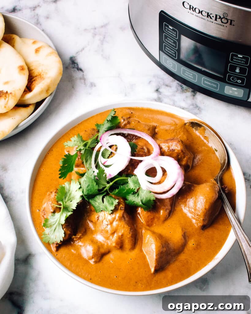 Perfect Butter Chicken From Your Kitchen Outshining Restaurants 11 Slow cooker on a counter, ready for cooking butter chicken.