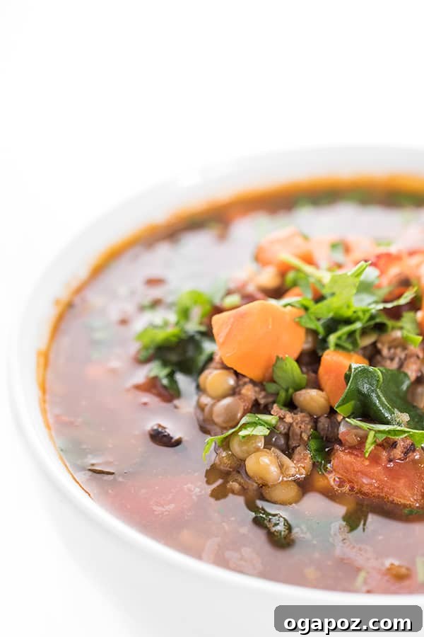 Nutritious Lentil Soup with Sausage and Spinach