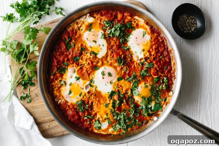 Traditional Shakshuka with Poached Eggs in Tomato Sauce