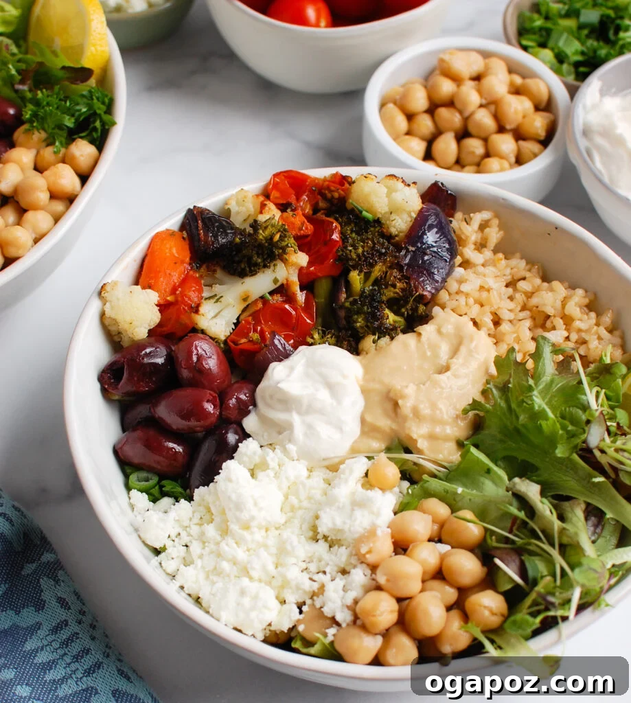 Mediterranean Mezze Bowl 2 Vibrant Mediterranean Buddha Bowl with an array of fresh ingredients