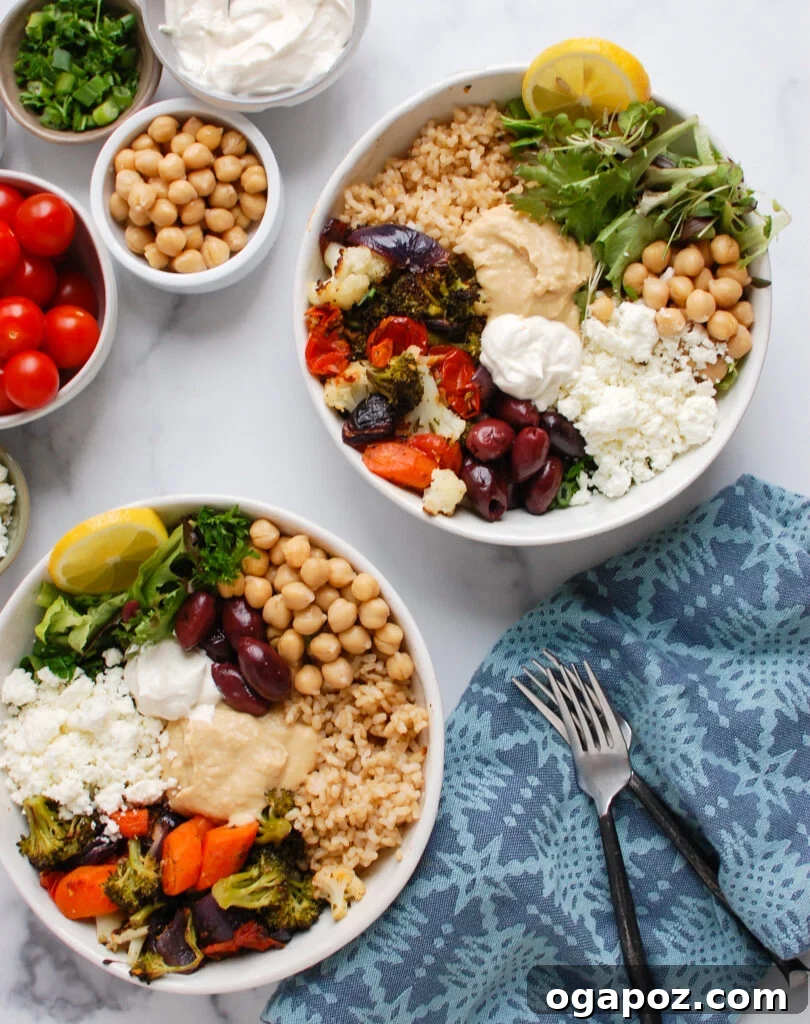 Mediterranean Mezze Bowl 4 Two Mediterranean Buddha Bowls ready to be served