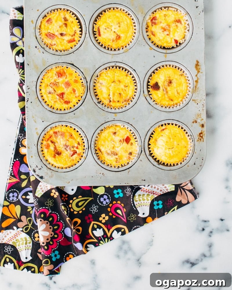 Happy Little Quiche Bites 2 Freshly baked muffin-tin mini quiches cooling on a wire rack