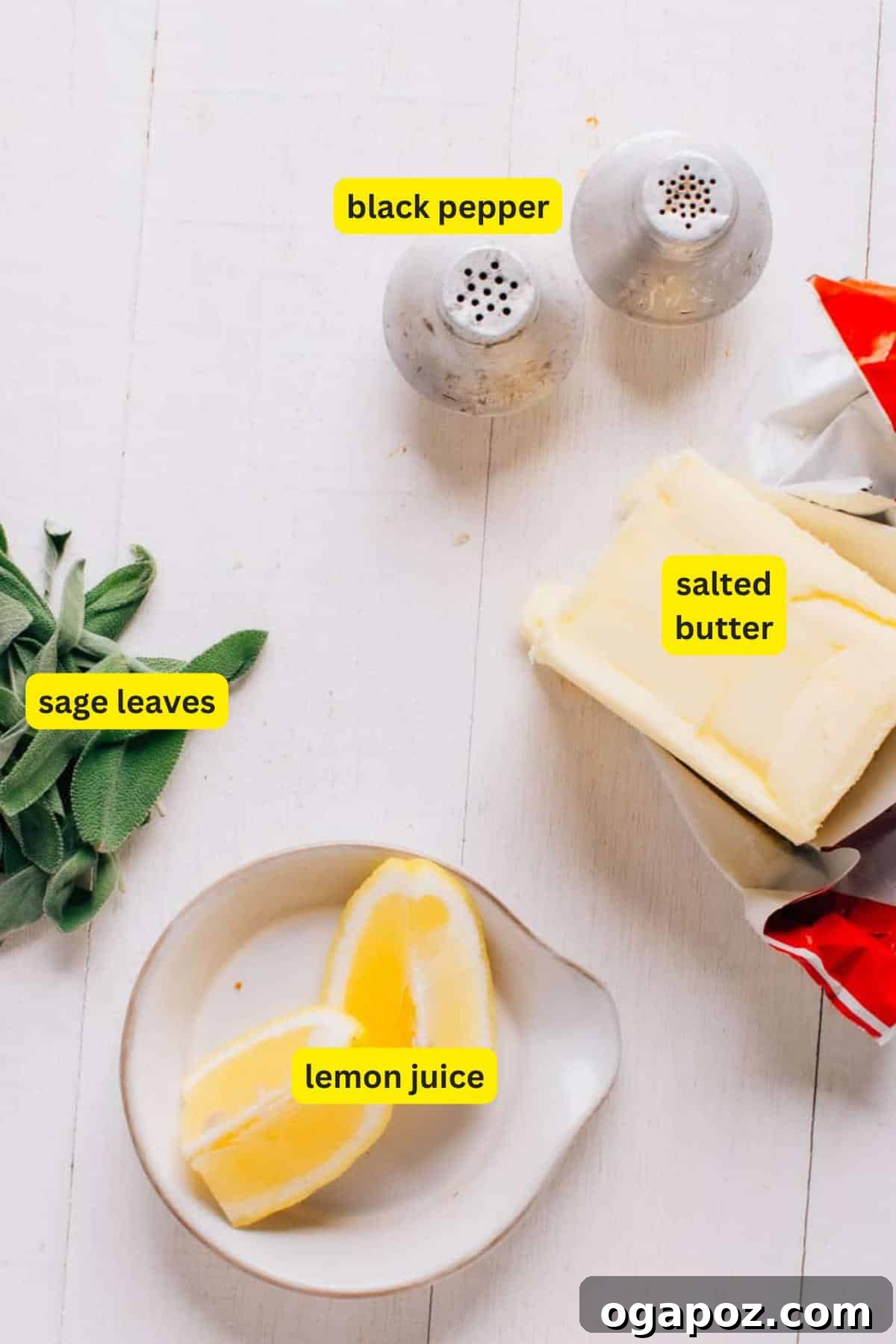 Golden Sage Butter Sauce Three Ingredients Five Minutes 3 Brown Butter Sage Sauce Ingredients laid out