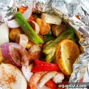 Effortless Sausage and Shrimp Foil Meals 8 Sausage and Shrimp Foil Packets, a delicious and easy meal cooked outdoors.