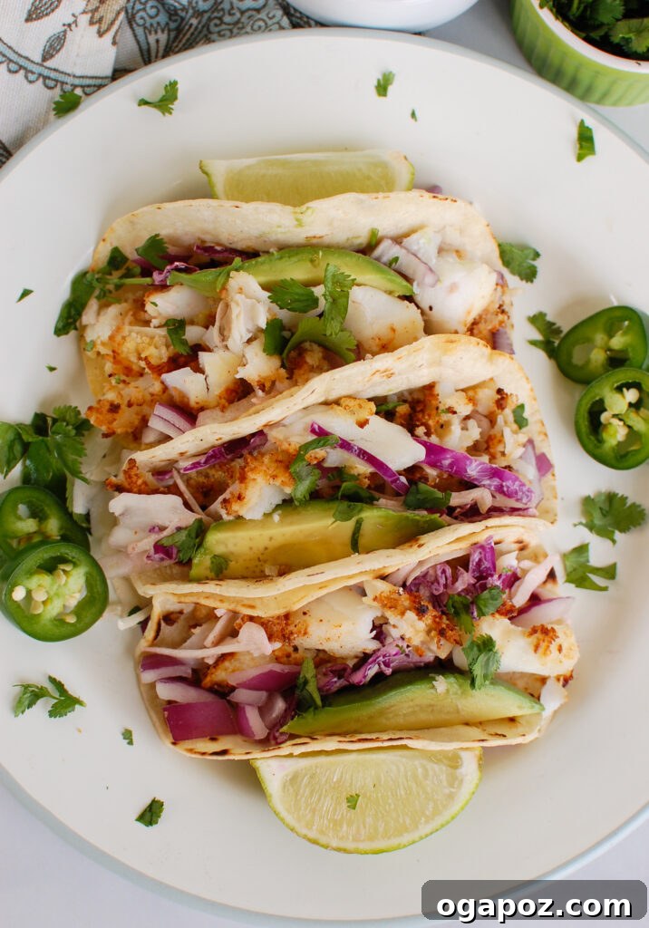 Effortless Cod Fish Tacos 4 Close-up of Easy Cod Fish Tacos topped with fresh cilantro