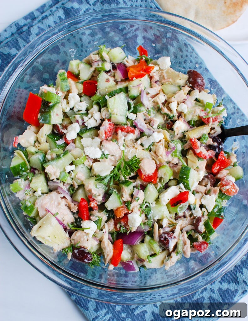Sun-Kissed Mediterranean Tuna Salad 4 Mediterranean Tuna Salad with blue napkin