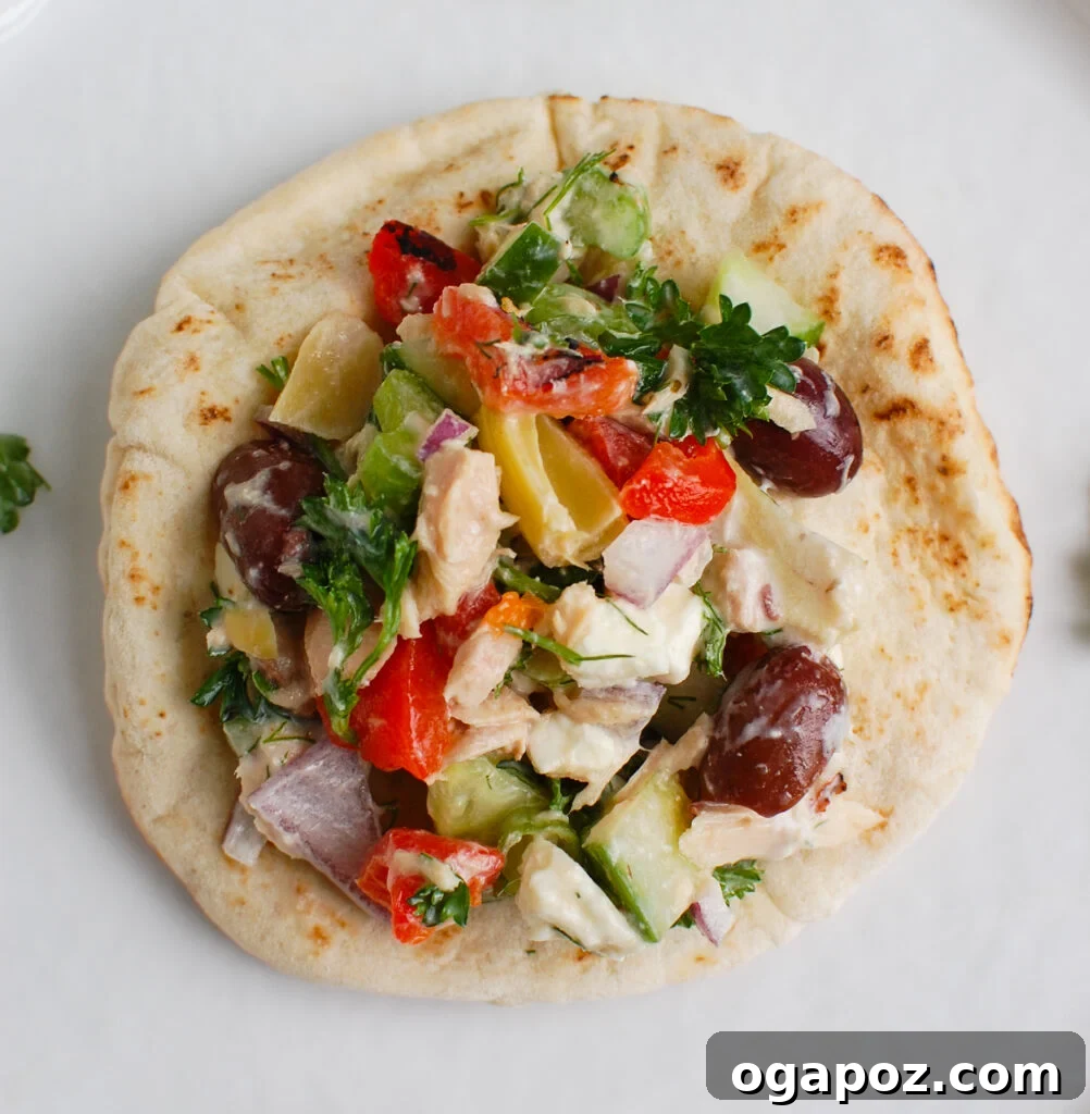 Sun-Kissed Mediterranean Tuna Salad 6 Mediterranean Tuna Salad on pita