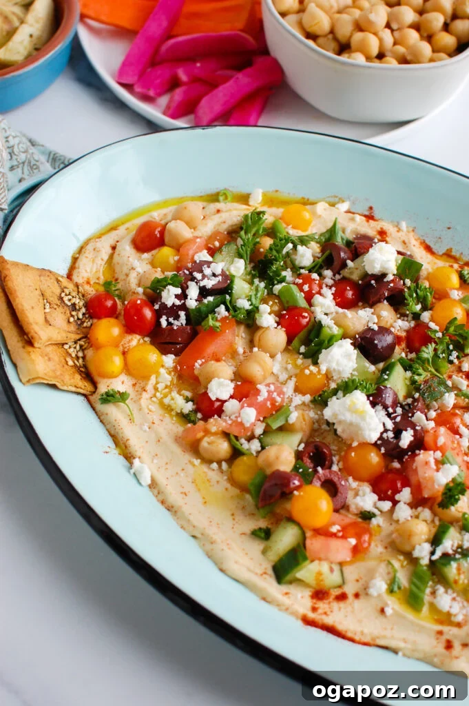 Mediterranean Hummus Delight 5 Hummus Platter on teal platter