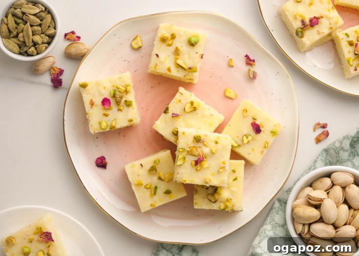 Easy Indian Desserts That Wow 26 Instant Pot Kalakand Milk Cake, luscious squares with a granular, fudge-like texture, quickly made using ricotta and milk powder.