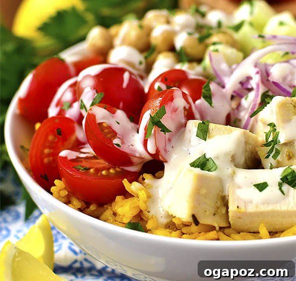 Mediterranean Chicken and Chickpea Bowls with Yellow Rice
