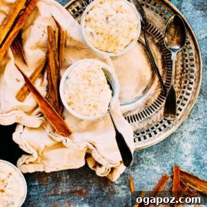 Rice pudding with raisins, a comforting dessert.