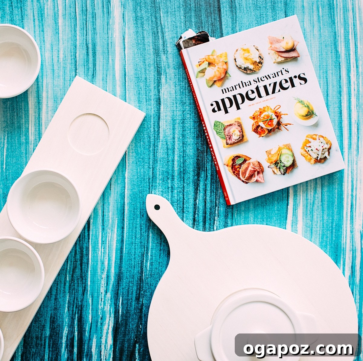 Martha Stewart's Appetizers cookbook and serving boards.