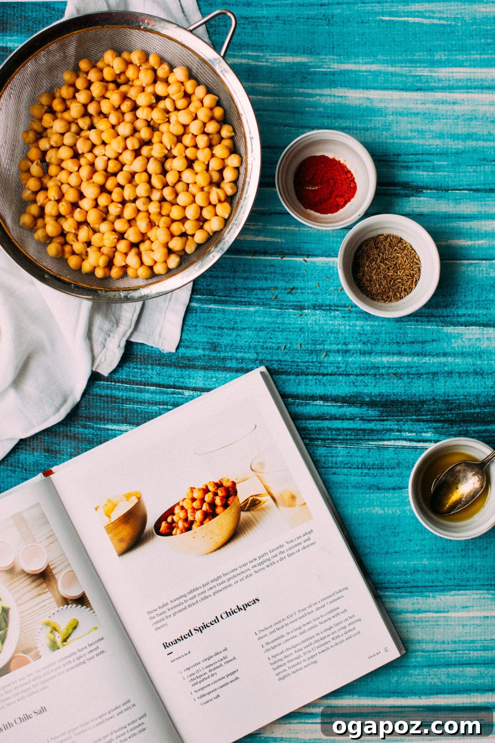Close-up of crispy Spiced Roasted Chickpeas in a bowl.
