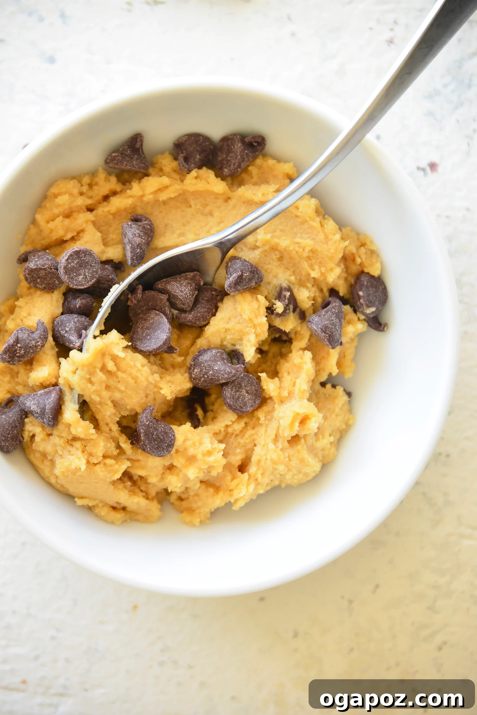 Solo Cookie Dough Indulgence 2 Edible Cookie Dough for One in a white bowl, ready to be enjoyed.