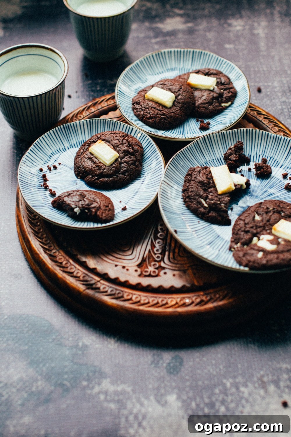 A delicious chewy dark chocolate cookie with white chocolate chunks, perfectly baked and ready to be enjoyed.