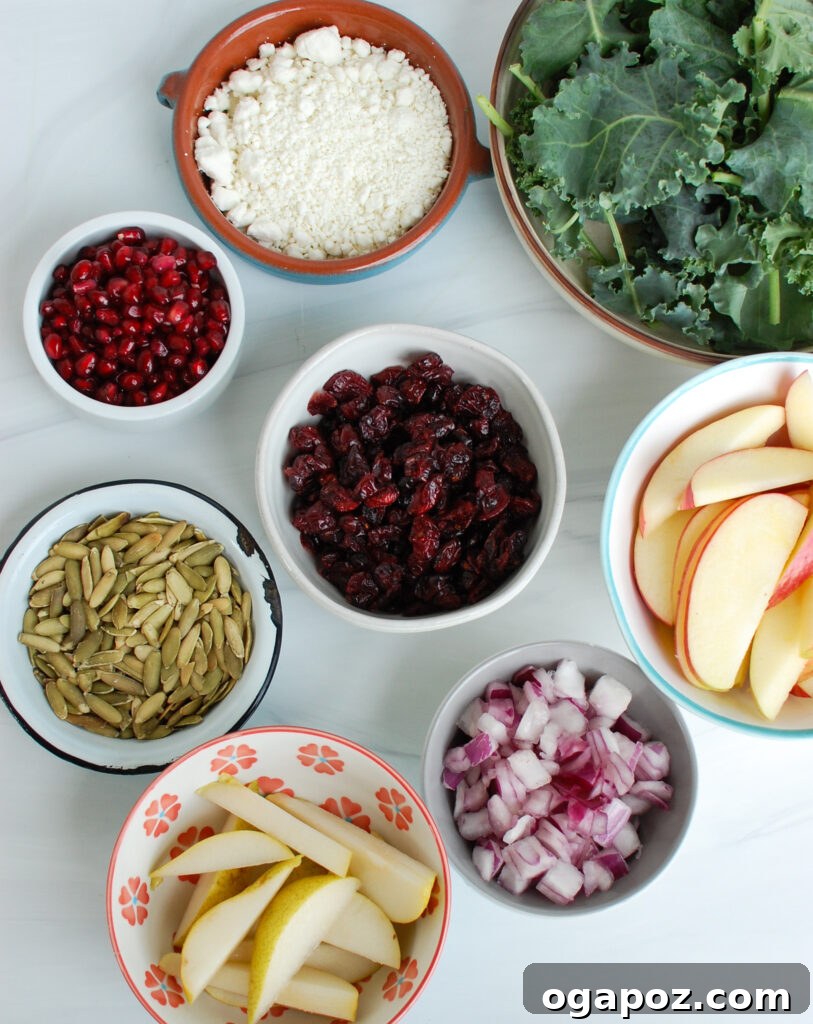 Crisp Autumn Harvest Salad 3 Easy Fall Salad ingredients laid out on a white board