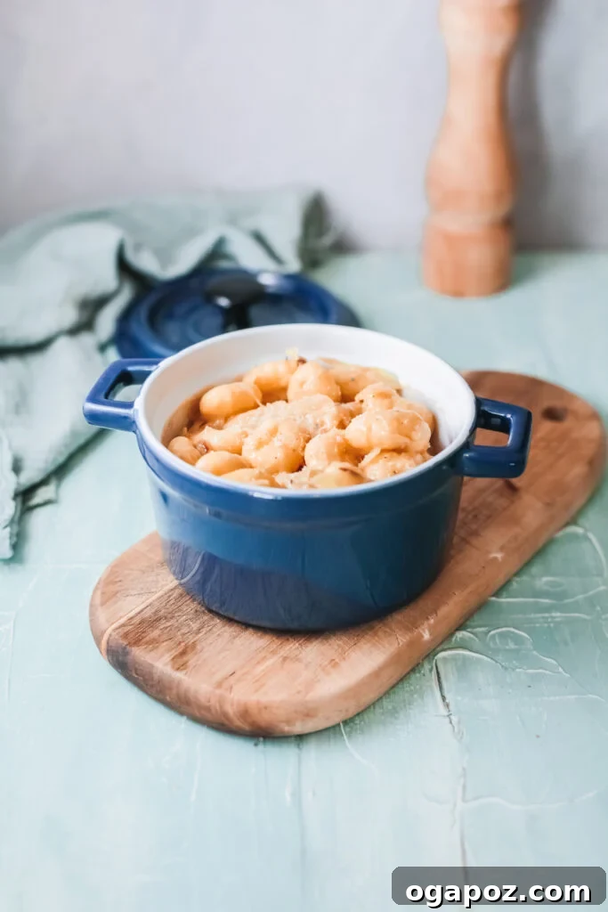 Hearty One Pot French Onion Gnocchi 8 One Pot French Onion Gnocchi in blue pot