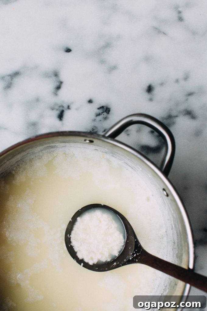 Crafting Perfect Paneer A Home Kitchen Guide 6 Hot milk being stirred with lemon juice, showing the initial stages of curdling.