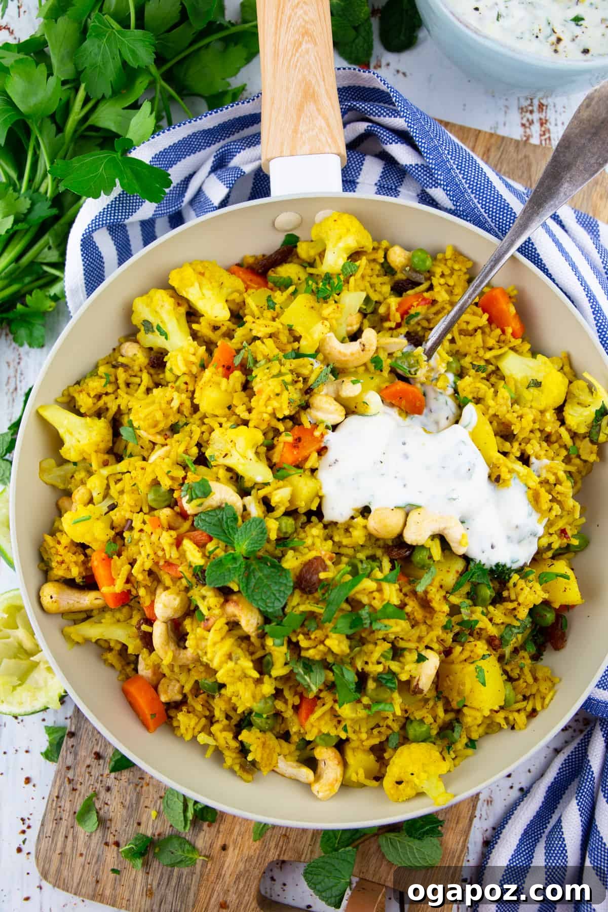 Flavorful Indian Vegetarian Dinner Ideas 14 A beautifully presented plate of fragrant Vegetable Biryani, adorned with fresh herbs and crunchy cashews, ready to be enjoyed.