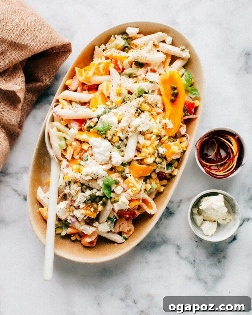 Elevate Your Wing Meal Side Dish Ideas 21 A vibrant and healthy Greek Pasta Salad with a creamy feta dressing.