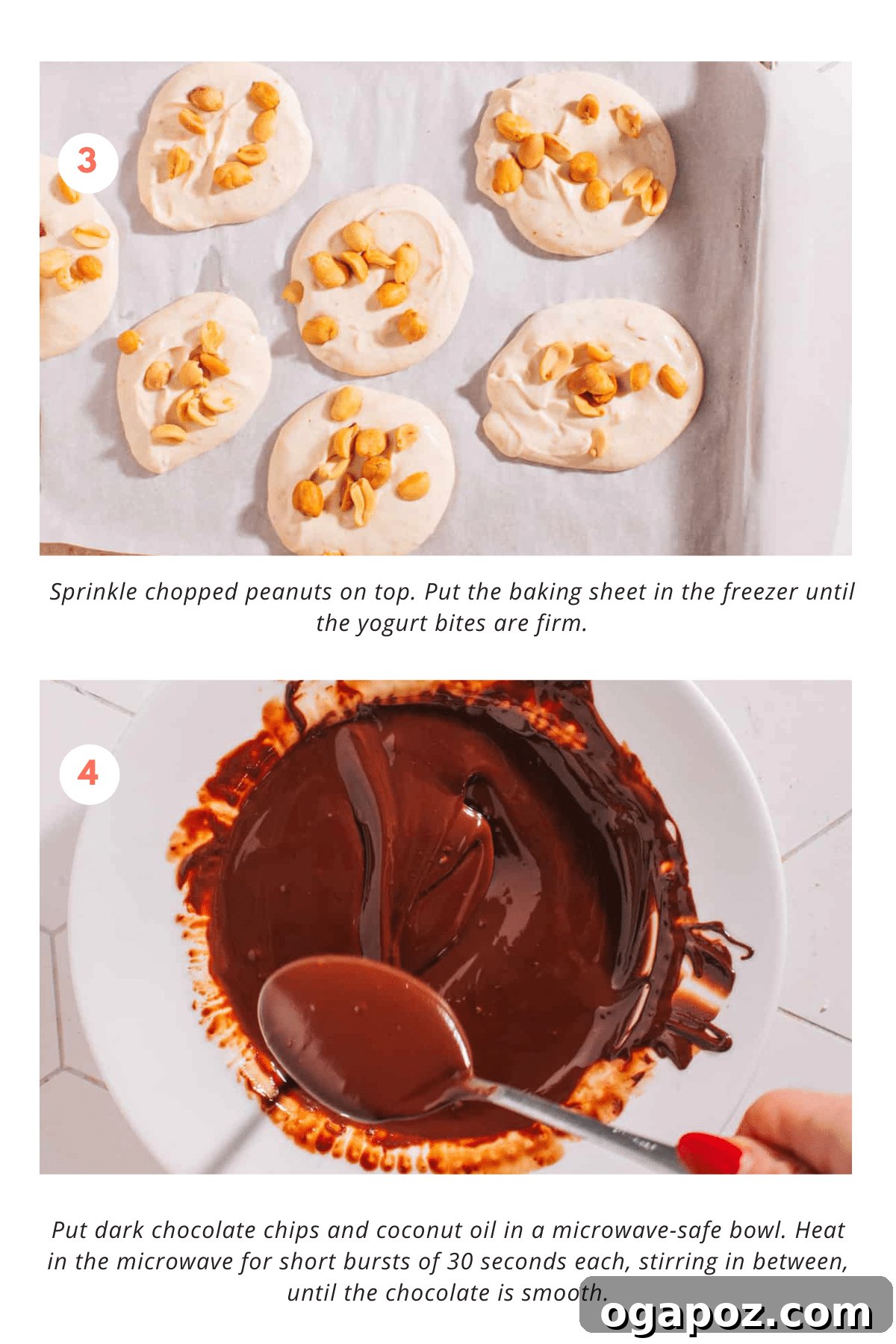 Peanut Butter Chocolate Greek Yogurt Bliss Bites 6 Shaping and freezing Peanut Butter Frozen Yogurt Bites