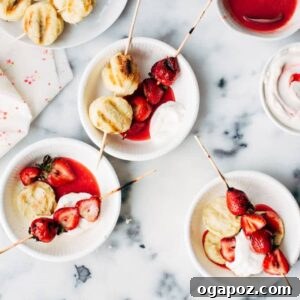 Grilled Strawberry Shortcake Kebabs with fresh strawberries and whipped cream.