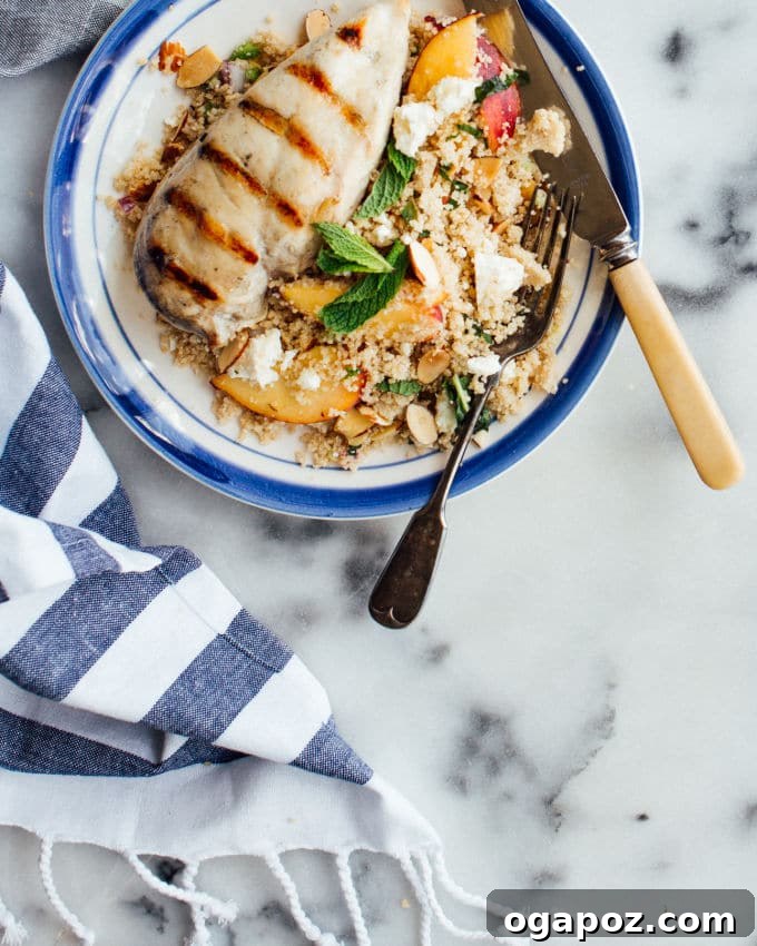 Refreshing Peach and Mint Grilled Chicken Couscous Salad 6 Close-up of fresh peaches for salad