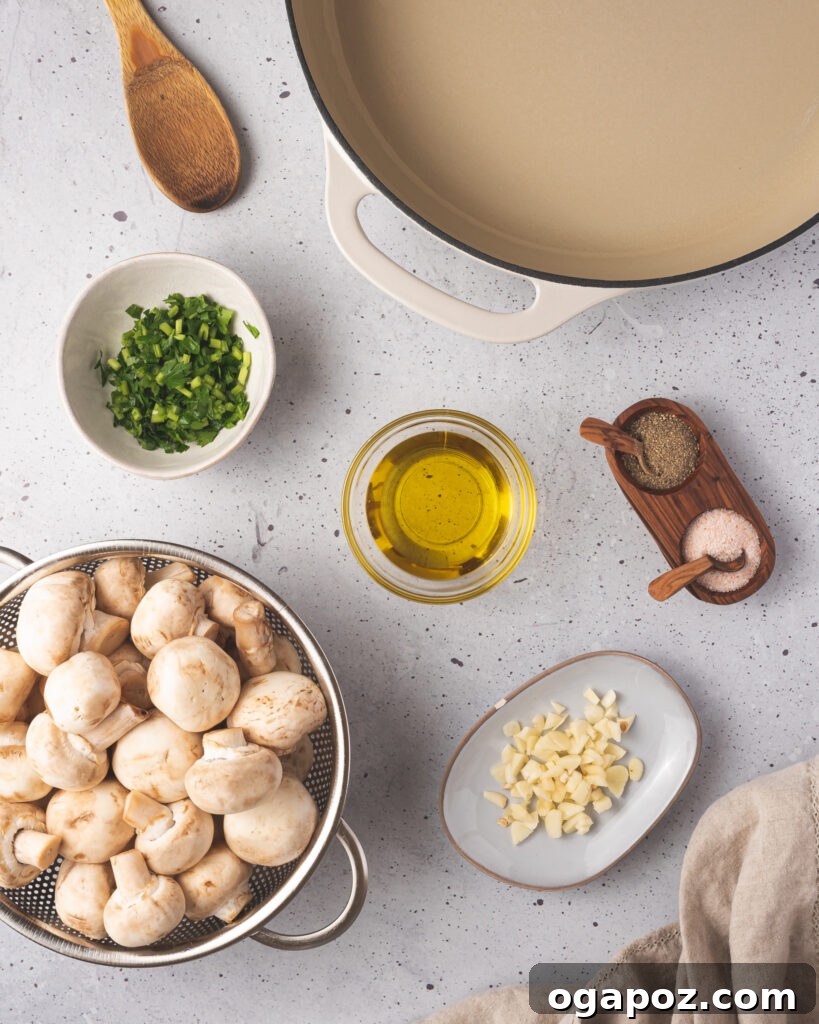 Savory Garlic Mushrooms 3 Garlic Sautéed Mushrooms ingredients