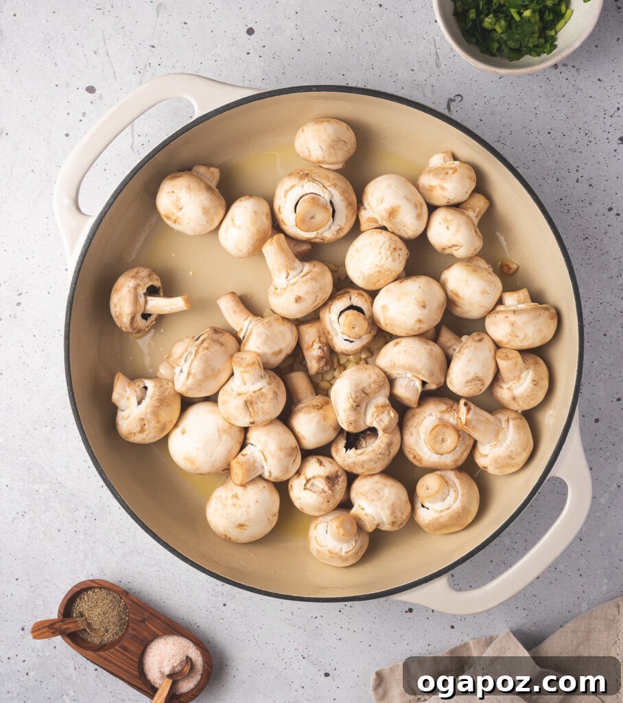 Savory Garlic Mushrooms 6 Garlic Sautéed Mushrooms in pot