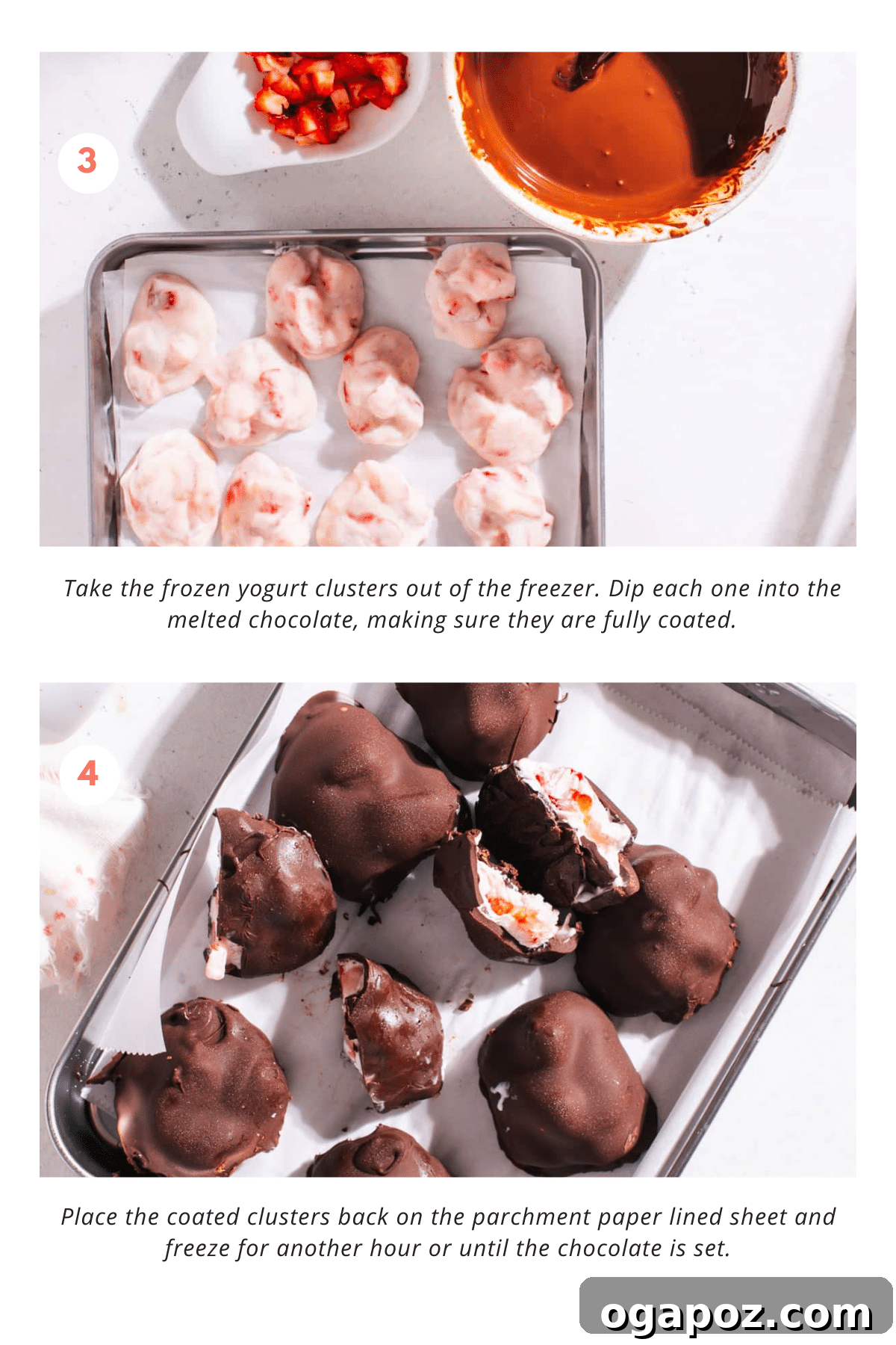Irresistible Strawberry Frozen Yogurt Bites 7 Chocolate dipping process for Strawberry Yogurt Bites