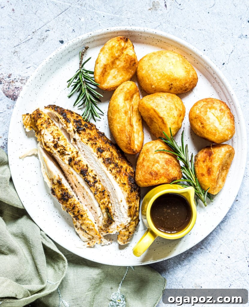 Succulent Instant Pot Rotisserie Chicken 9 Instant Pot Rotisserie Chicken served with roasted potatoes and herbs