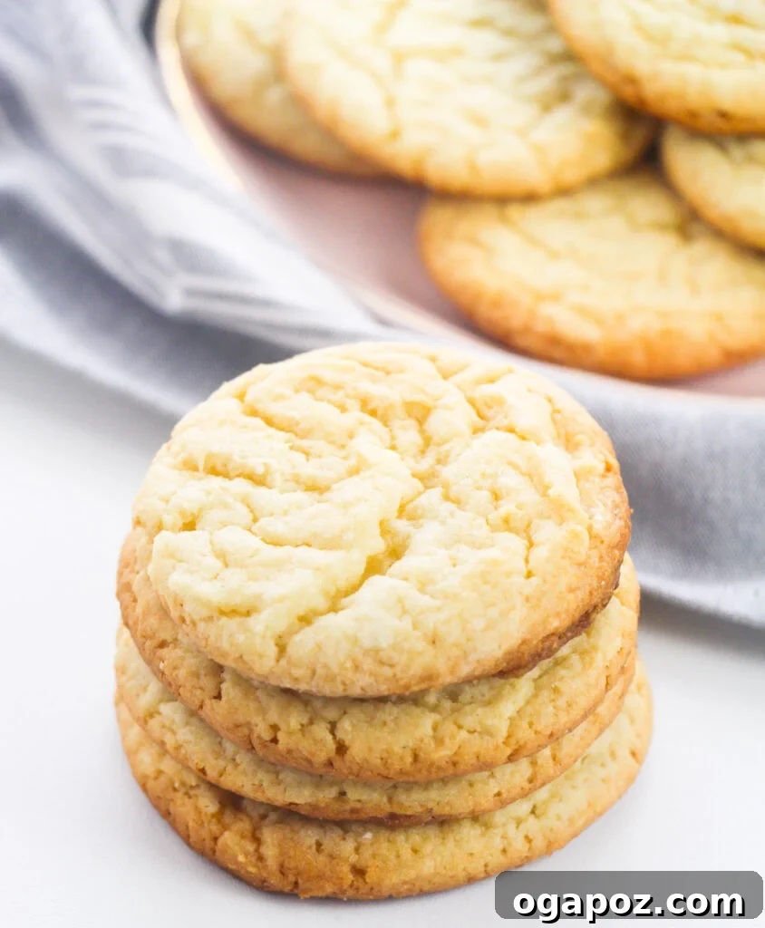 The Easiest Cake Mix Sugar Cookies 2 Easy Cake Mix Sugar Cookies stacked beautifully, ready to be enjoyed.