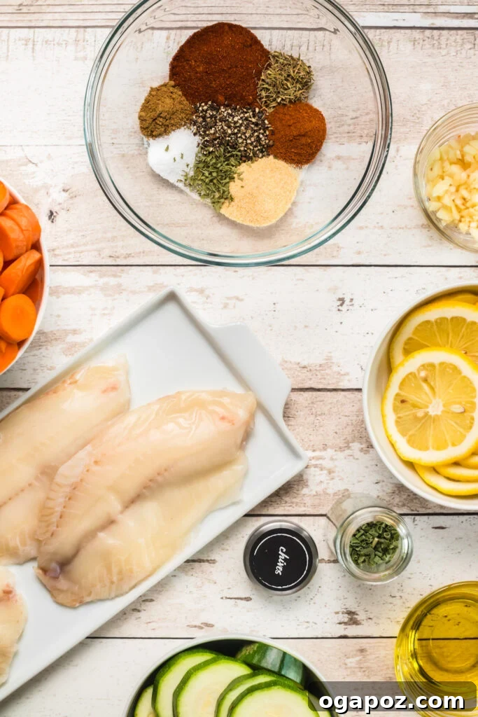 Effortless Blackened Tilapia 6 Ingredients laid out for Easy Blackened Tilapia Fish recipe