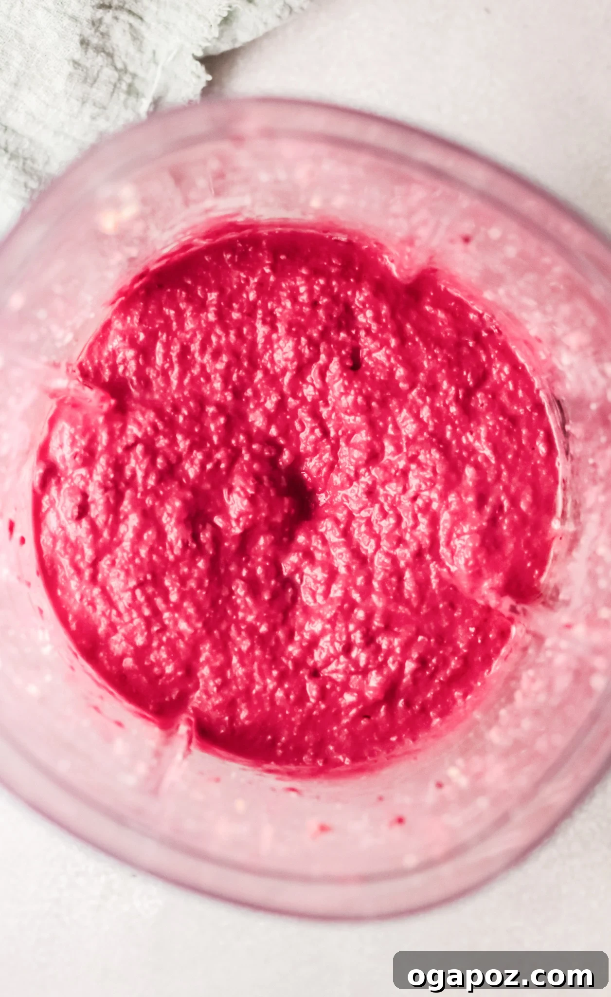 Vibrant Beetroot Hummus 8 Finished beet hummus blending in a food processor