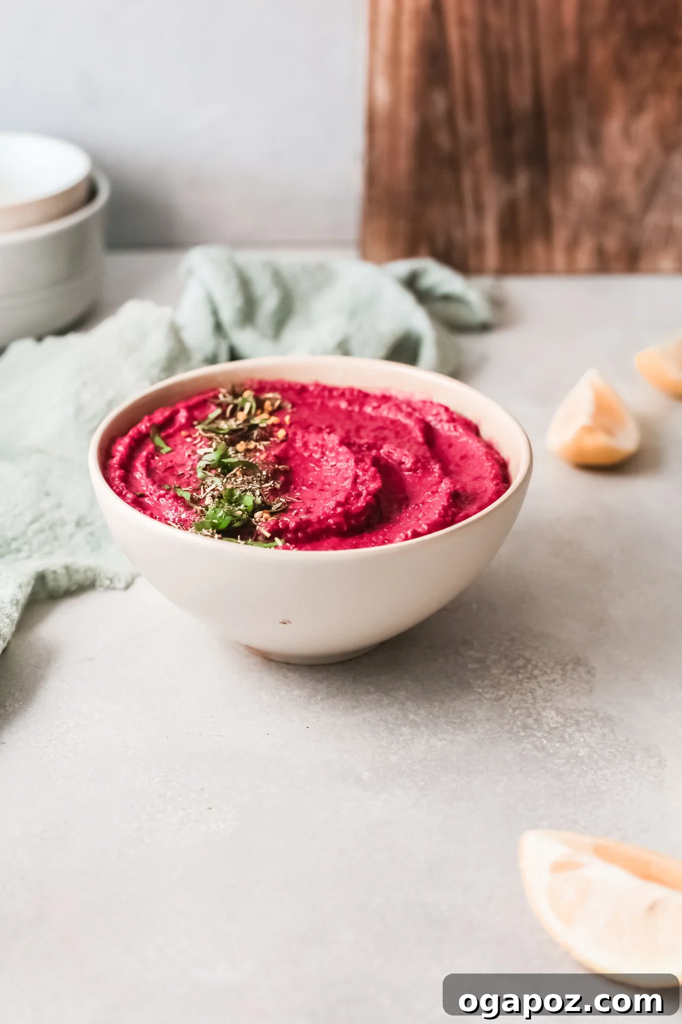 Vibrant Beetroot Hummus 9 Easy Beet Hummus served in a bowl, garnished and ready to eat